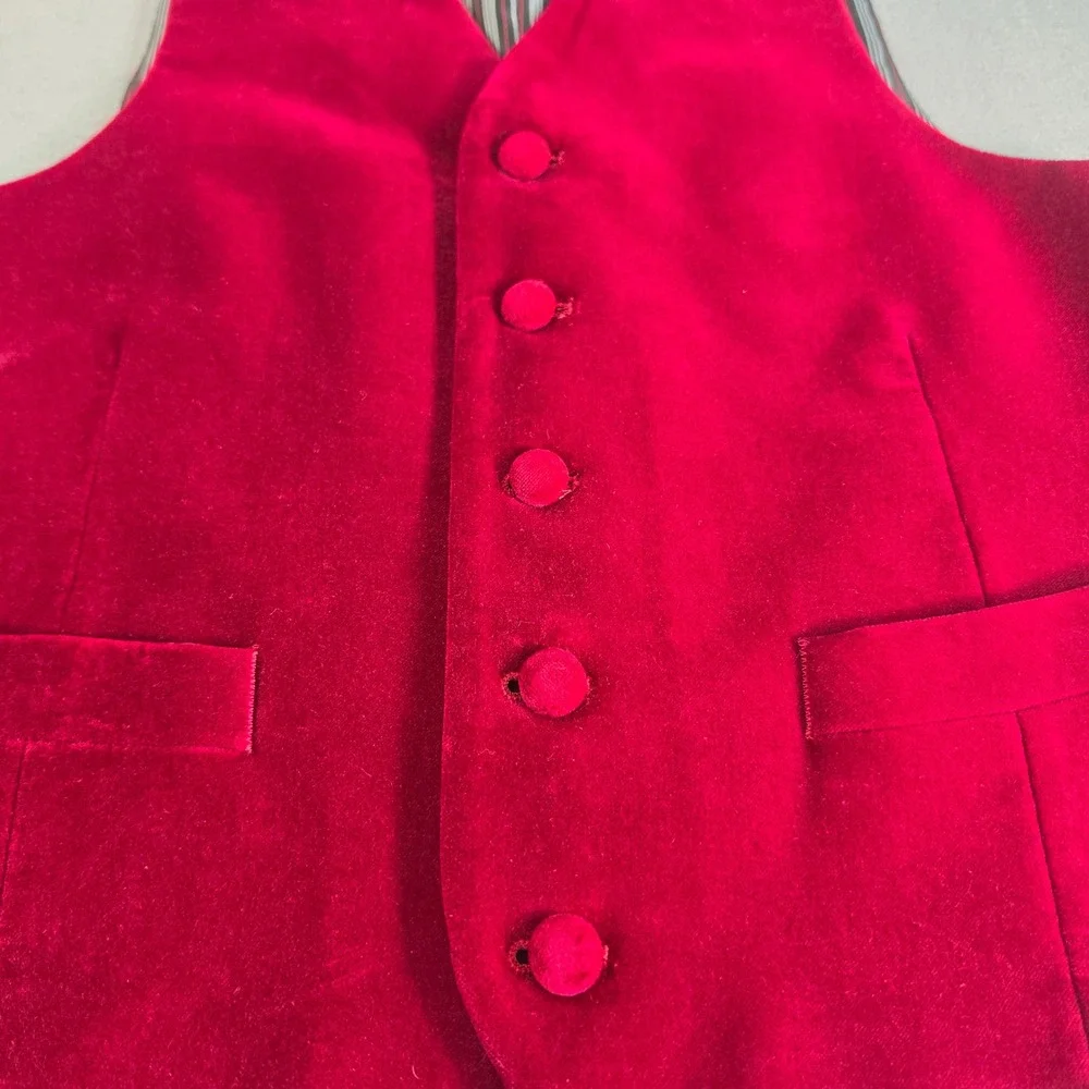 Vintage Red Velvet Waistcoat Vest Mens Striped Back Cinch Formal Holiday Red